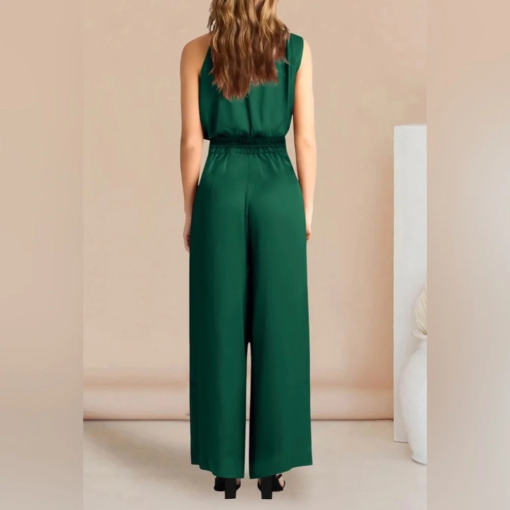 NWT Sleeveless Mock Neck Crop Tops Wide Leg Pants Set Size Large - Picture 2 of 5